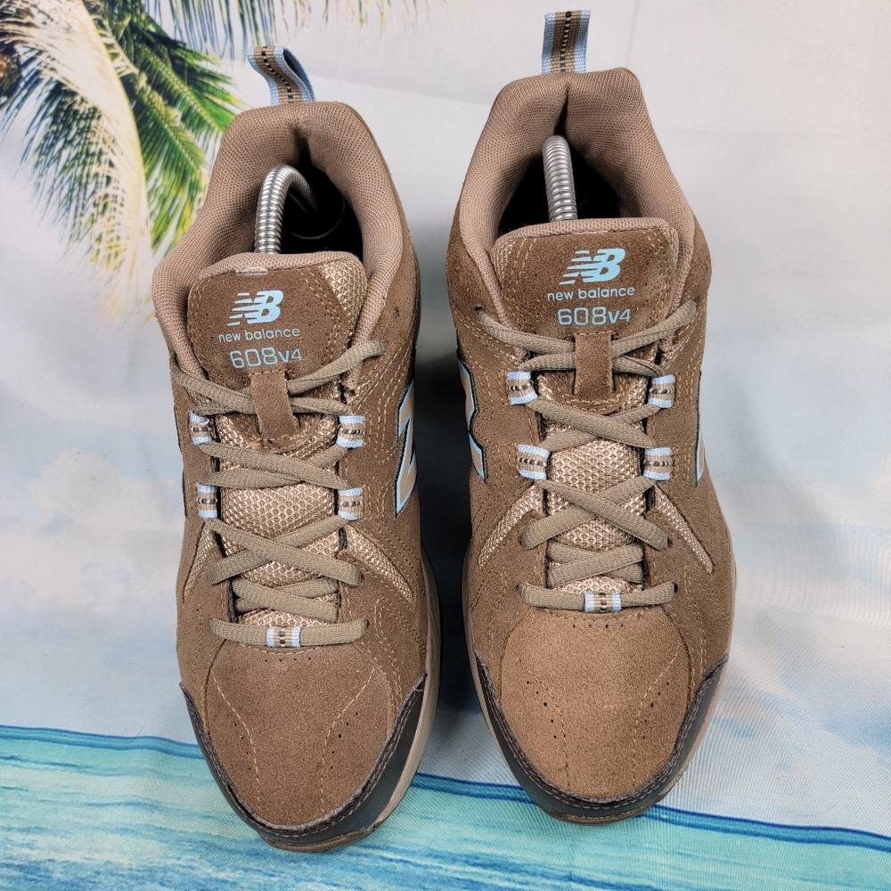 New Balance Brown Suede Athletic Sneakers with Light Blue Accent - Picture 3 of 9